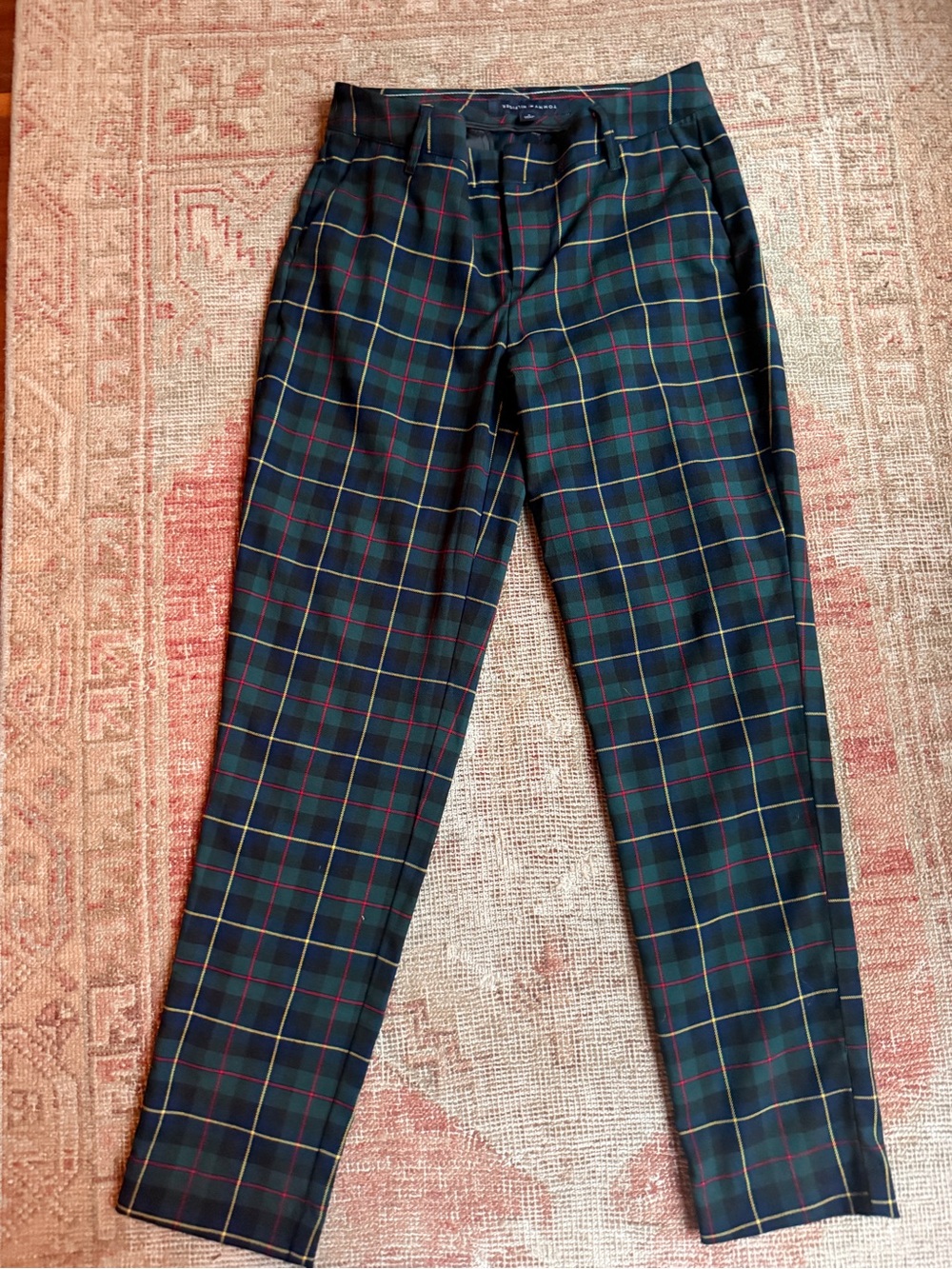Y2K low rise Tommy Hilfiger Green and Navy Plaid Straight-Leg Pants